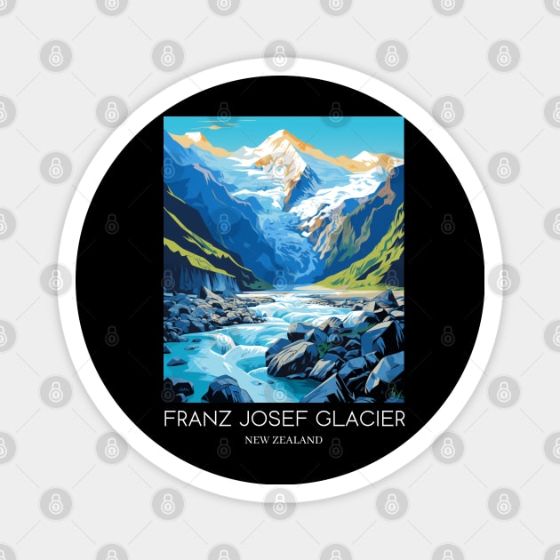 A Pop Art Travel Print of the Franz Josef Glacier - New Zealand Magnet by Studio Red Koala